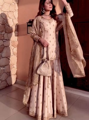 New Etinic Wear Cream Ready To Wear Sharara Set