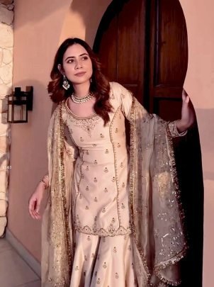 New Etinic Wear Cream Ready To Wear Sharara Set