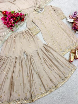 New Etinic Wear Cream Ready To Wear Sharara Set