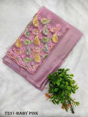 New Fancy Baby Pink Chiffon Saree With Blouse