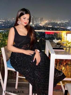 New Fancy Black Georgette Sequence Work Saree