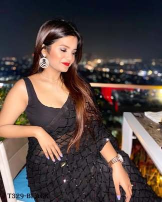 New Fancy Black Georgette Sequence Work Saree