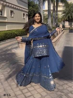 New Fancy Embroidery Cotton Sky Blue Sharara Set