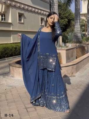 New Fancy Embroidery Cotton Sky Blue Sharara Set