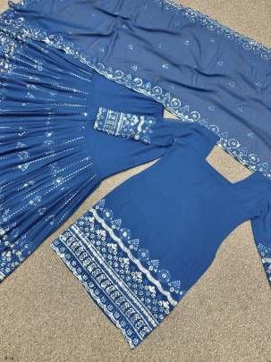 New Fancy Embroidery Cotton Sky Blue Sharara Set