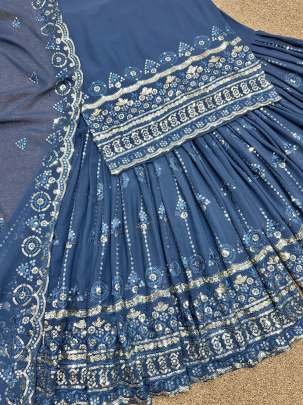 New Fancy Embroidery Cotton Sky Blue Sharara Set