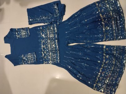 New Fancy Embroidery Cotton Sky Blue Sharara Set