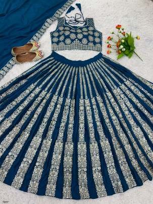 New Fancy Rama  Chinon Silk Lhenga Choli