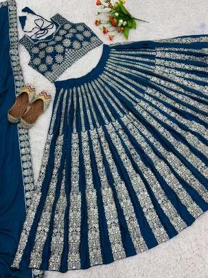 New Fancy Rama  Chinon Silk Lhenga Choli