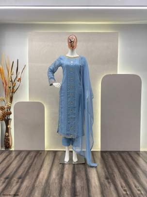 New Fancy Wear Sky Blue Georrgte Kurti Pant Set