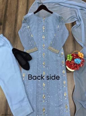 New Fancy Wear Sky Blue Georrgte Kurti Pant Set