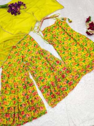 New Fancy Yellow Georgette Sharara Set With Dupatta