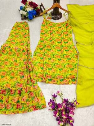 New Fancy Yellow Georgette Sharara Set With Dupatta