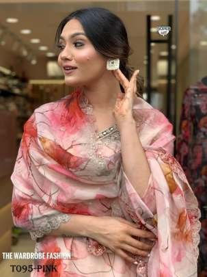 New Fashion Heavy Orgenza Kurti Pant Set With Embroidery Neck