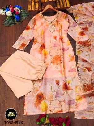 New Fashion Heavy Orgenza Kurti Pant Set With Embroidery Neck