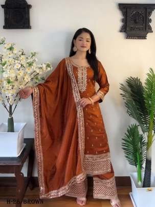 New Festival Collection Brown Kurti Bottom And Dupatta Set