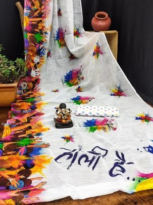 New Festive Wear Digital Print Sarees With Blouse