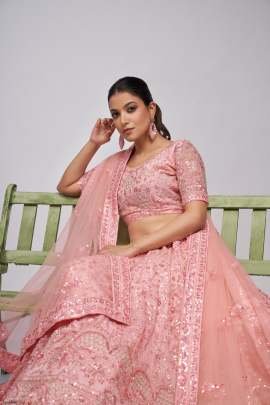 New Festive Wear Pink Soft Net Lehenga  Choli