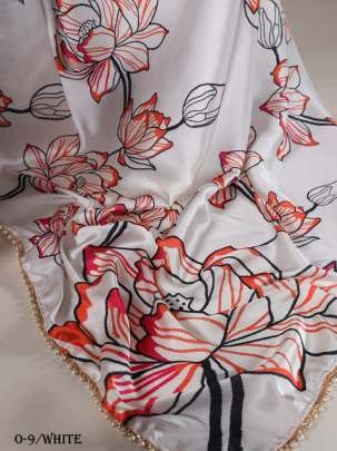 Floral White Printed Satin Saree Collection From Fab Funda