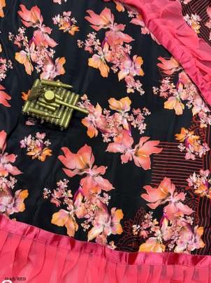 New Flower Silk Crepe Printed Design Ruffle saree