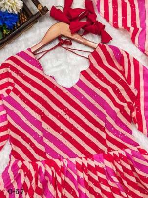 New Fox Georgette Anarkali Red Leheriya suit