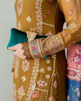 New Fox Georgette Brown Embroidery Sharara Suit