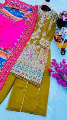 New Fox Georgette Brown Embroidery Sharara Suit
