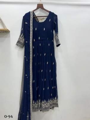 New Fox Georgette Embroidered Navy Blue Anarkali Gown
