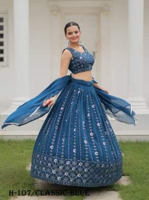 New Georgette Silk Classic Blue Lehenga Choli
