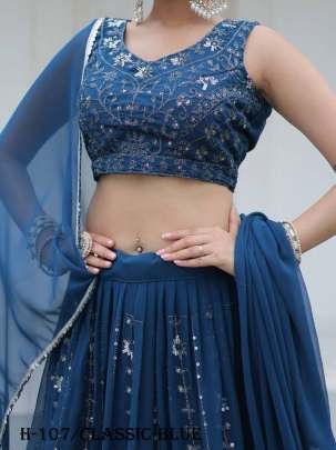 New Georgette Silk Classic Blue Lehenga Choli