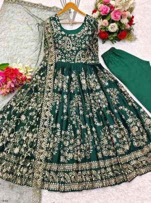 New  Heavy Chinon Silk Green Embroidery Anarkali Suit