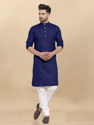 New Heavy Cotton Plain Blue Kurta And Pyjama