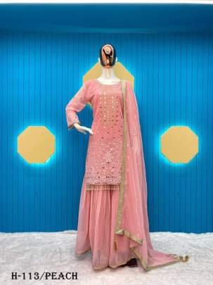 New Heavy Georgette Peach Color Gharara Suit 