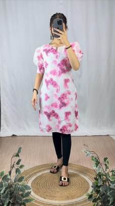 New Indian Style Dark Pink Hakoba Shibori Print Kurti
