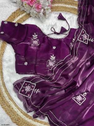 New Jimmy Choo Wine Saree with Khatli Cut Work