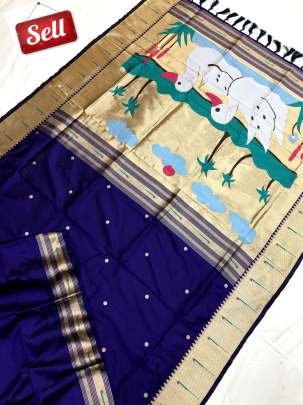 New Kanchivram Silk Blue Saree With Printed Duck