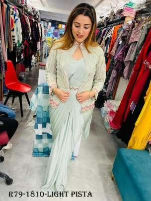 New Latest Stylist Light Pista Ready To Wear Embroidered Saree