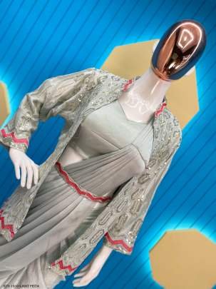 New Latest Stylist Light Pista Ready To Wear Embroidered Saree