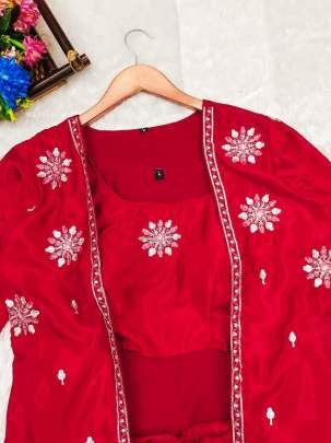 New Launch Chinnon Silk Red Indo Western Dresses