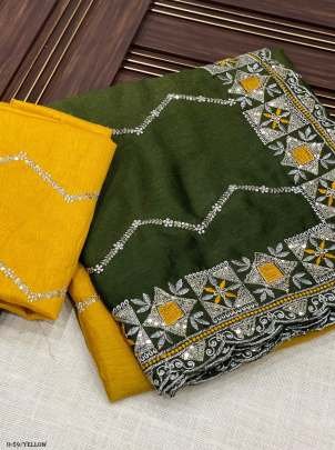 New launch Chinon Silk Yellow  Saree