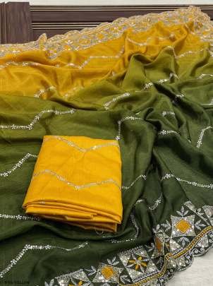 New launch Chinon Silk Yellow  Saree
