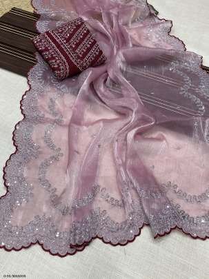 New Launch jimmy choo chiffon Maroon Saree