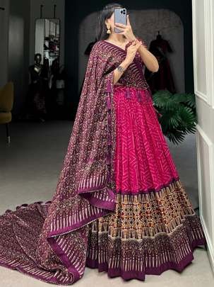 New Launch Tussar Silk Wine Lehenga Choli