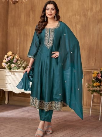 New Launch Vichitra Silk Anarkali Embroidered Suit  By Fab Funda