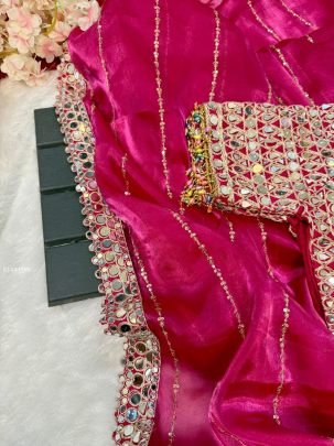New Launching Pink Silk Saree With Stitched Blouse