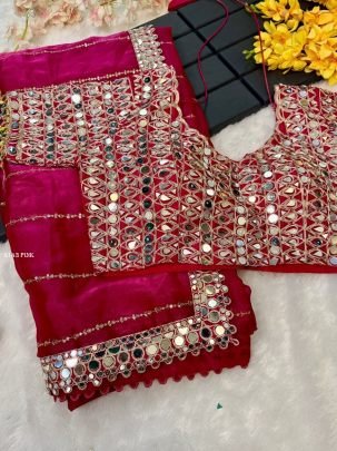 New Launching Pink Silk Saree With Stitched Blouse