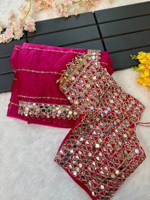 New Launching Pink Silk Saree With Stitched Blouse