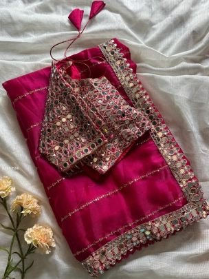 New Launching Pink Silk Saree With Stitched Blouse