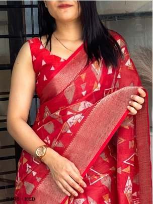 New Launching Red Colour Cotton Zari Jacquard Saree