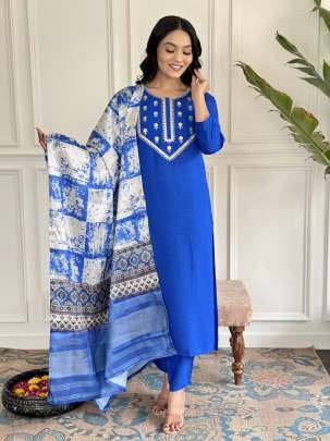 New Launching Straight Viscose Kurti Set With Gajii Silk Printed Dupatta Sets